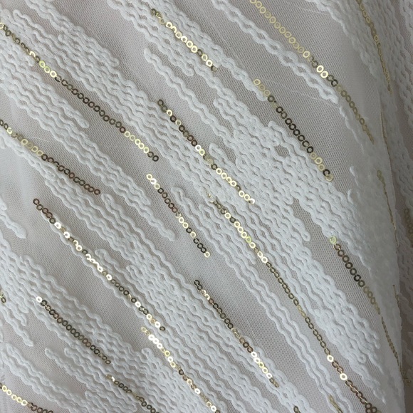 BCBG V-Neck A-Line Dress Cream & Gold Sequin Combo - Picture 8 of 8